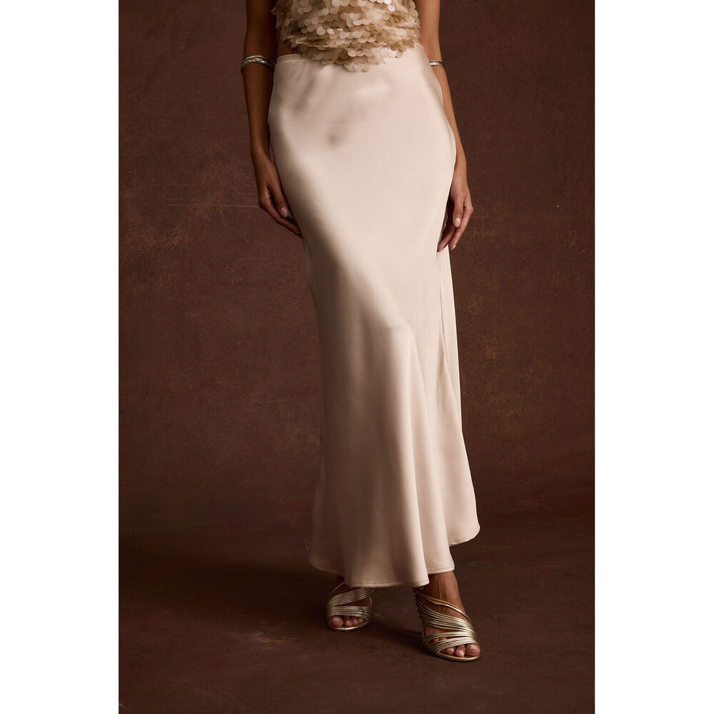 12th Tribe Dolce Champagne Satin Maxi Skirt Size MM